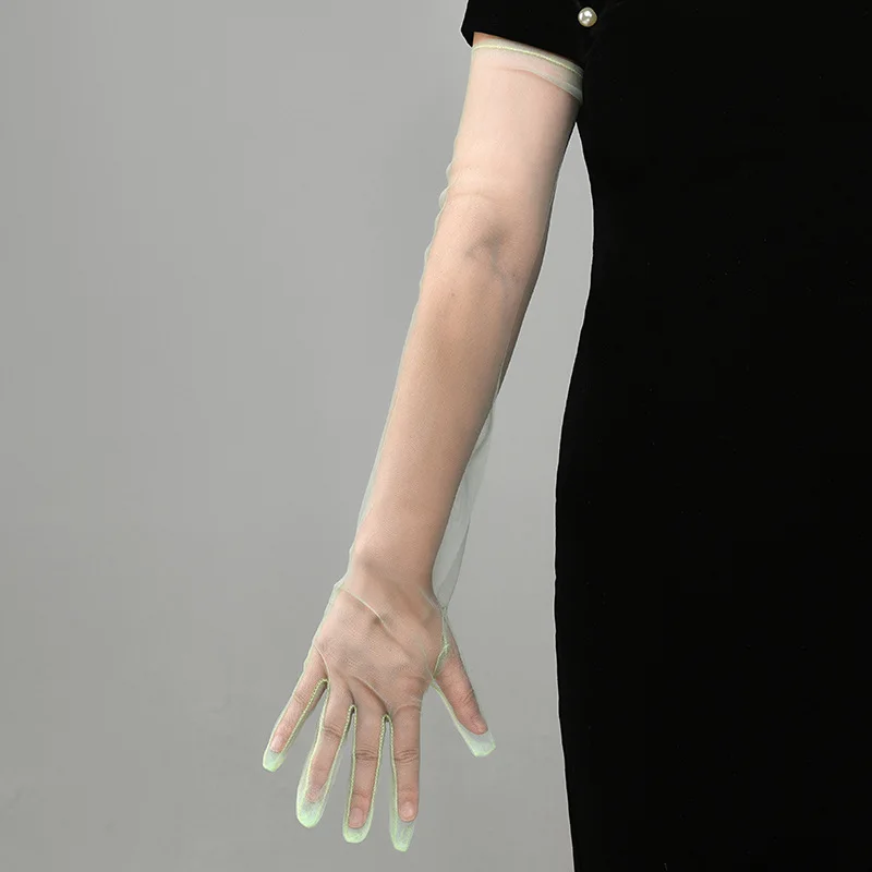New Sexy Gloves Transparent Women Sheer Tulle Thin Mesh Wedding Driving Club Party Prom Dancing Dress Etiquette Long Glove