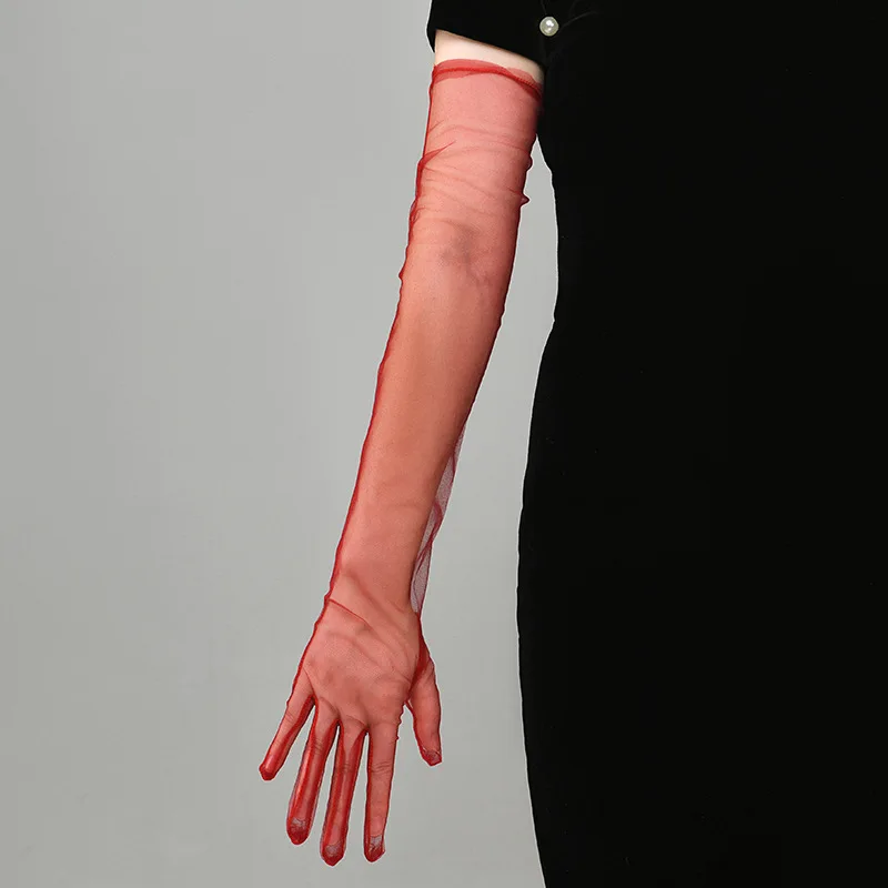 New Sexy Gloves Transparent Women Sheer Tulle Thin Mesh Wedding Driving Club Party Prom Dancing Dress Etiquette Long Glove
