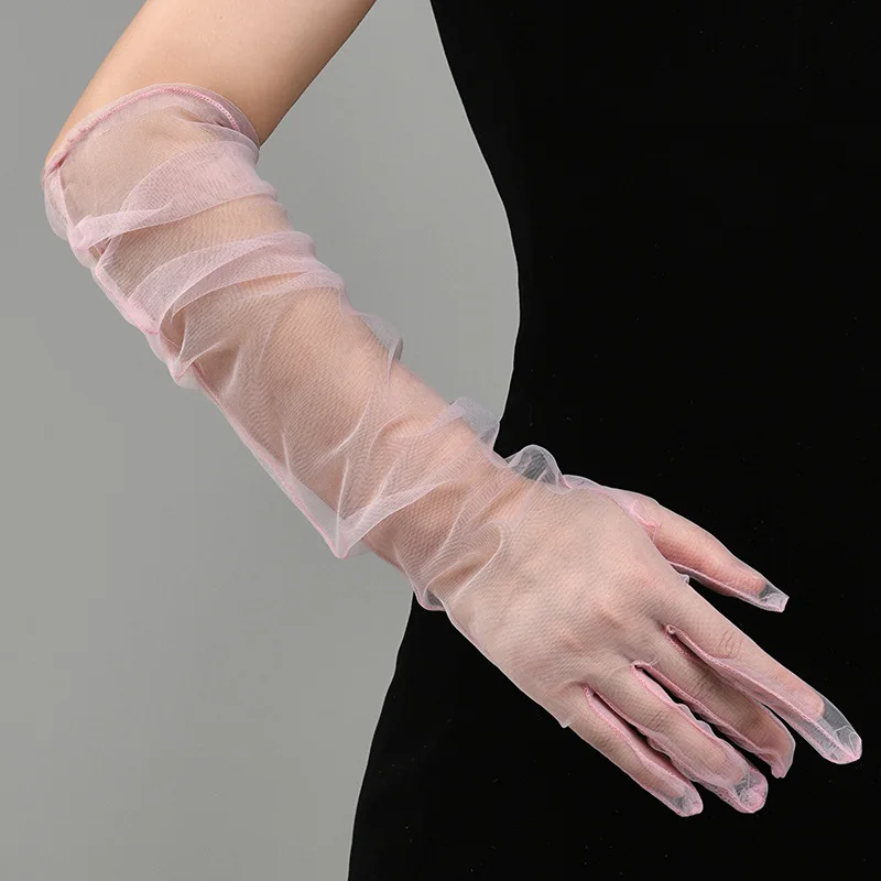 New Sexy Gloves Transparent Women Sheer Tulle Thin Mesh Wedding Driving Club Party Prom Dancing Dress Etiquette Long Glove