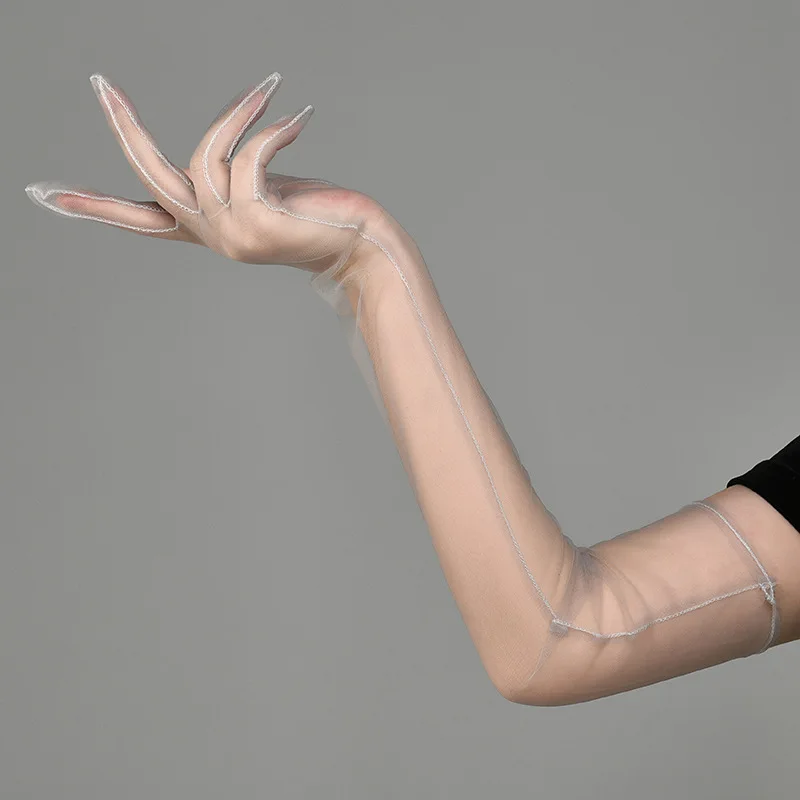 New Sexy Gloves Transparent Women Sheer Tulle Thin Mesh Wedding Driving Club Party Prom Dancing Dress Etiquette Long Glove
