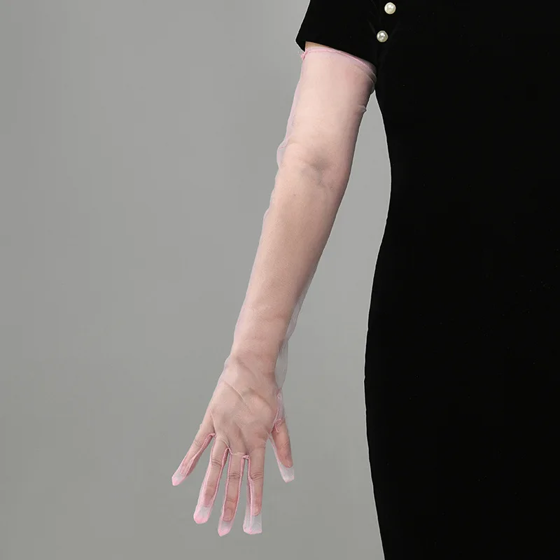 New Sexy Gloves Transparent Women Sheer Tulle Thin Mesh Wedding Driving Club Party Prom Dancing Dress Etiquette Long Glove