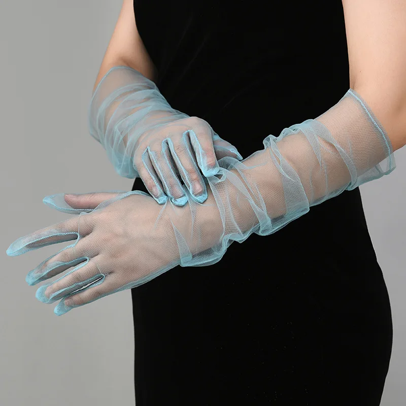 New Sexy Gloves Transparent Women Sheer Tulle Thin Mesh Wedding Driving Club Party Prom Dancing Dress Etiquette Long Glove