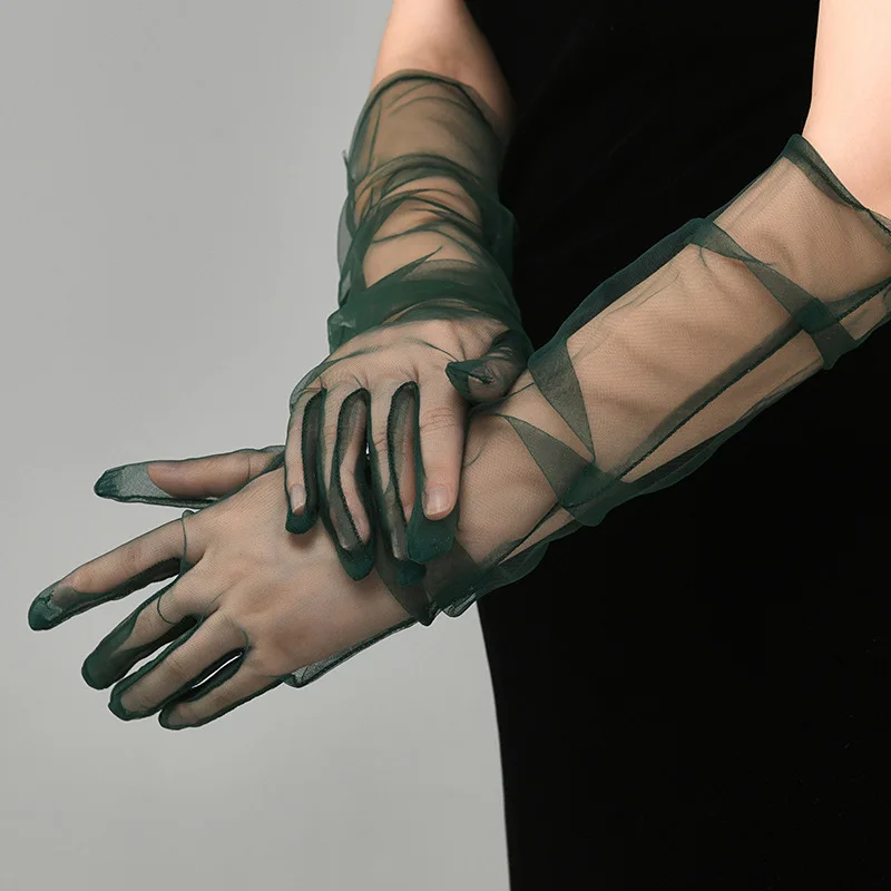 New Sexy Gloves Transparent Women Sheer Tulle Thin Mesh Wedding Driving Club Party Prom Dancing Dress Etiquette Long Glove