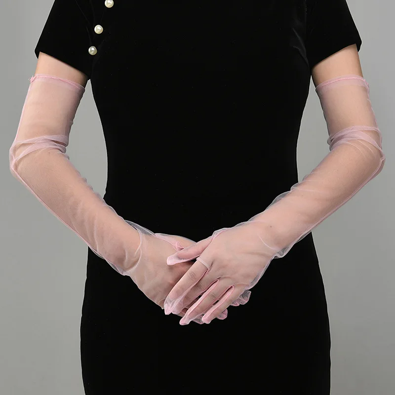 New Sexy Gloves Transparent Women Sheer Tulle Thin Mesh Wedding Driving Club Party Prom Dancing Dress Etiquette Long Glove