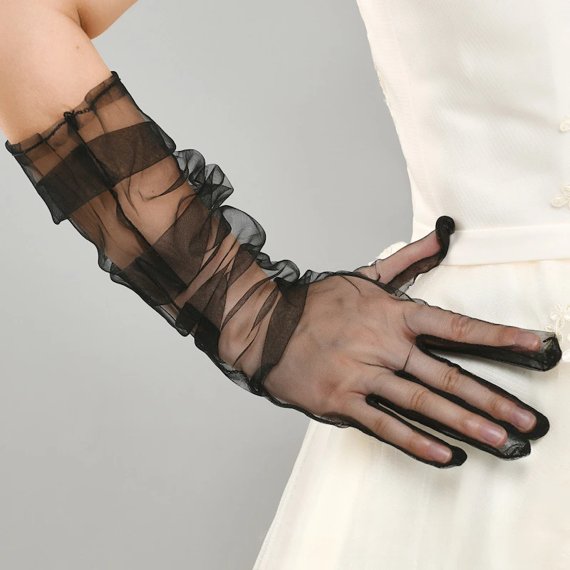 New Sexy Gloves Transparent Women Sheer Tulle Thin Mesh Wedding Driving Club Party Prom Dancing Dress Etiquette Long Glove