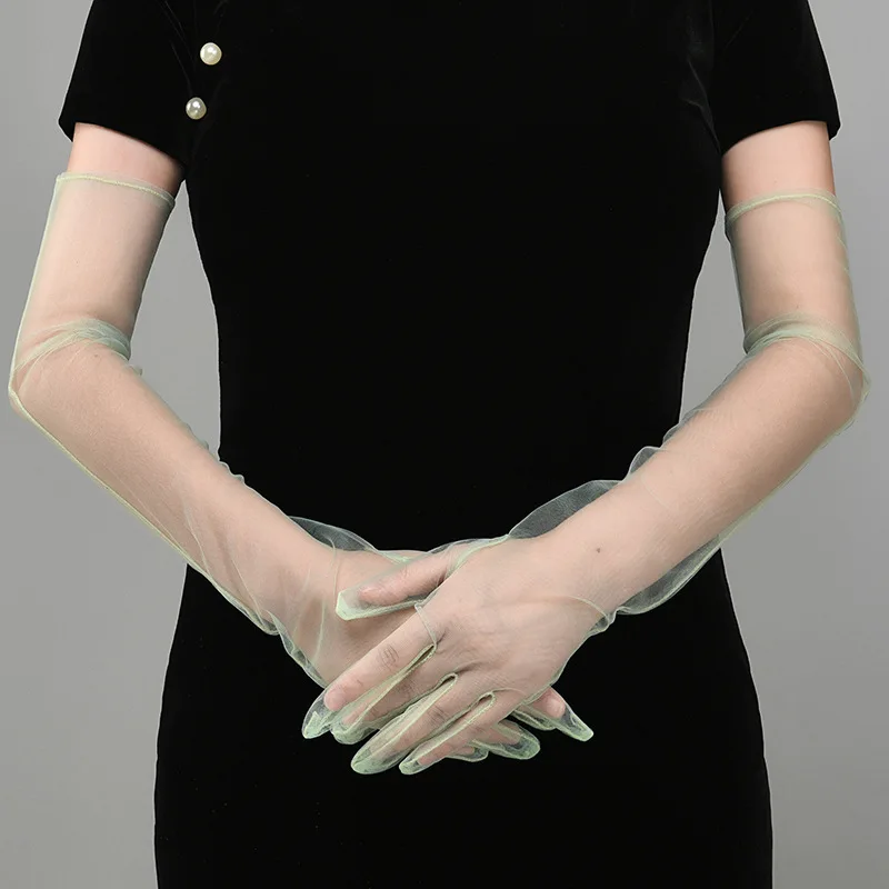 New Sexy Gloves Transparent Women Sheer Tulle Thin Mesh Wedding Driving Club Party Prom Dancing Dress Etiquette Long Glove