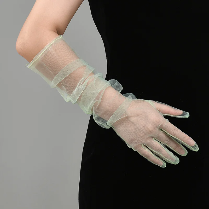 New Sexy Gloves Transparent Women Sheer Tulle Thin Mesh Wedding Driving Club Party Prom Dancing Dress Etiquette Long Glove