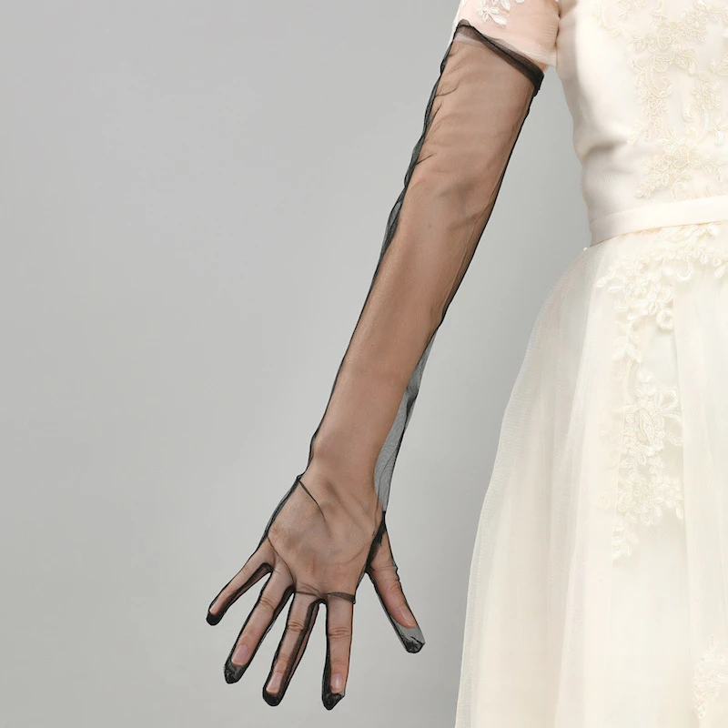 New Sexy Gloves Transparent Women Sheer Tulle Thin Mesh Wedding Driving Club Party Prom Dancing Dress Etiquette Long Glove