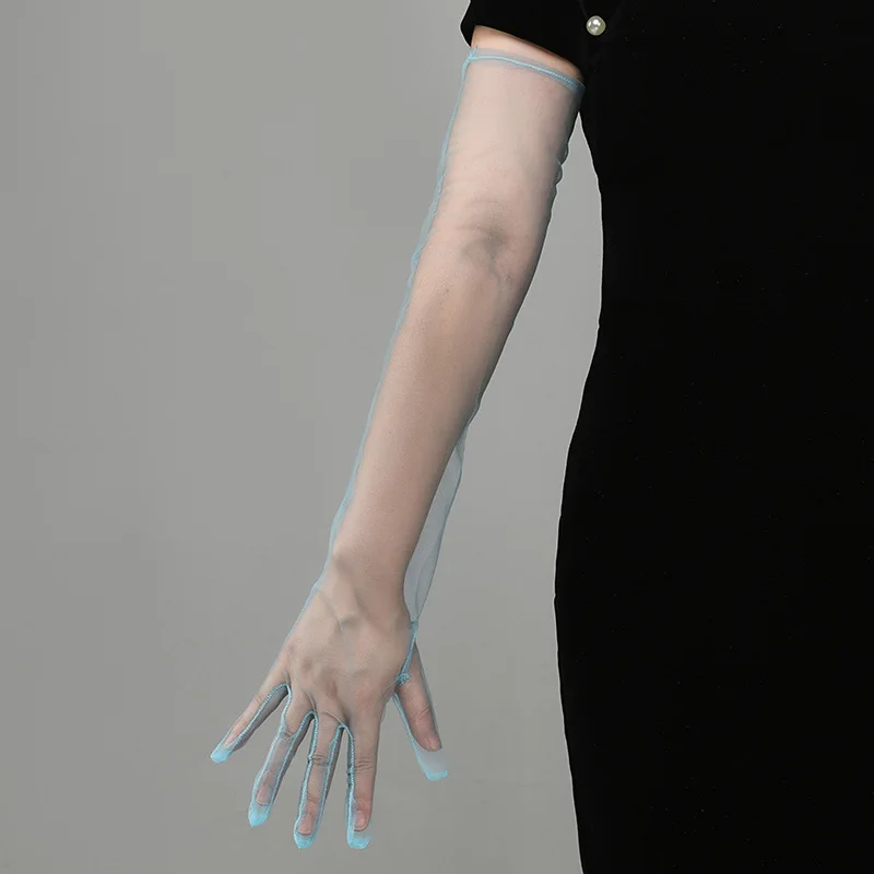 New Sexy Gloves Transparent Women Sheer Tulle Thin Mesh Wedding Driving Club Party Prom Dancing Dress Etiquette Long Glove