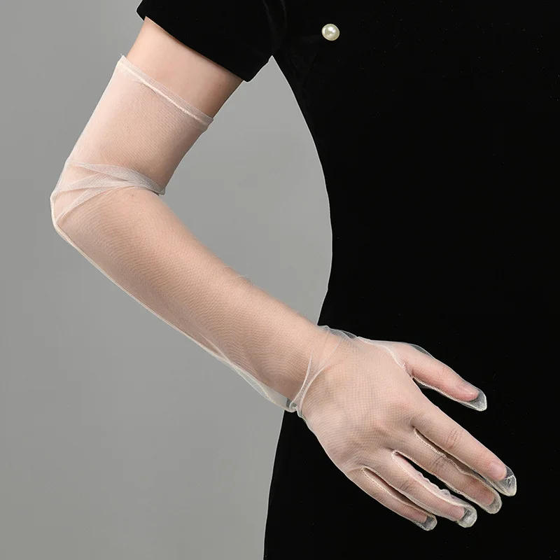 New Sexy Gloves Transparent Women Sheer Tulle Thin Mesh Wedding Driving Club Party Prom Dancing Dress Etiquette Long Glove