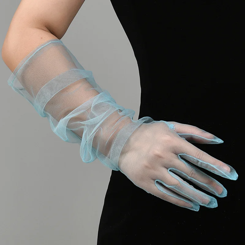 New Sexy Gloves Transparent Women Sheer Tulle Thin Mesh Wedding Driving Club Party Prom Dancing Dress Etiquette Long Glove