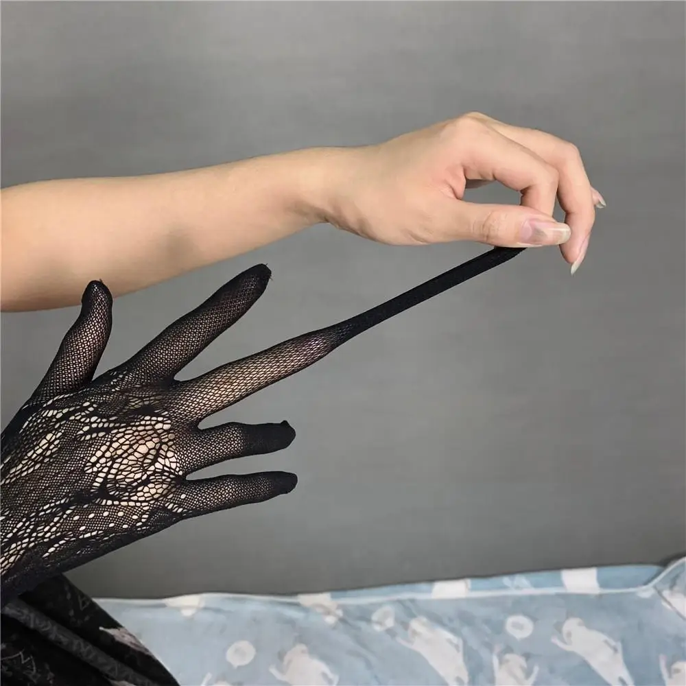 Women Sexy Hollow Out Fishing Net JK Lolita Style Lace Floral High Elasticity Long Gloves Party Stage Performance Cosplay