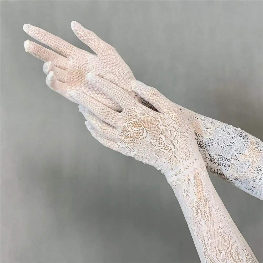 Women Sexy Hollow Out Fishing Net JK Lolita Style Lace Floral High Elasticity Long Gloves Party Stage Performance Cosplay