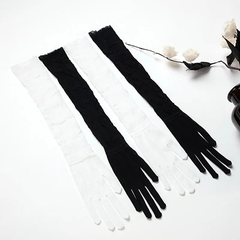 Women Sexy Hollow Out Fishing Net JK Lolita Style Lace Floral High Elasticity Long Gloves Party Stage Performance Cosplay