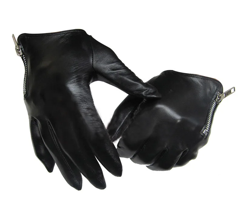 men's leather gloves fashion classic short side zipper fit tight style real Italy Unisex women touch screen gloves