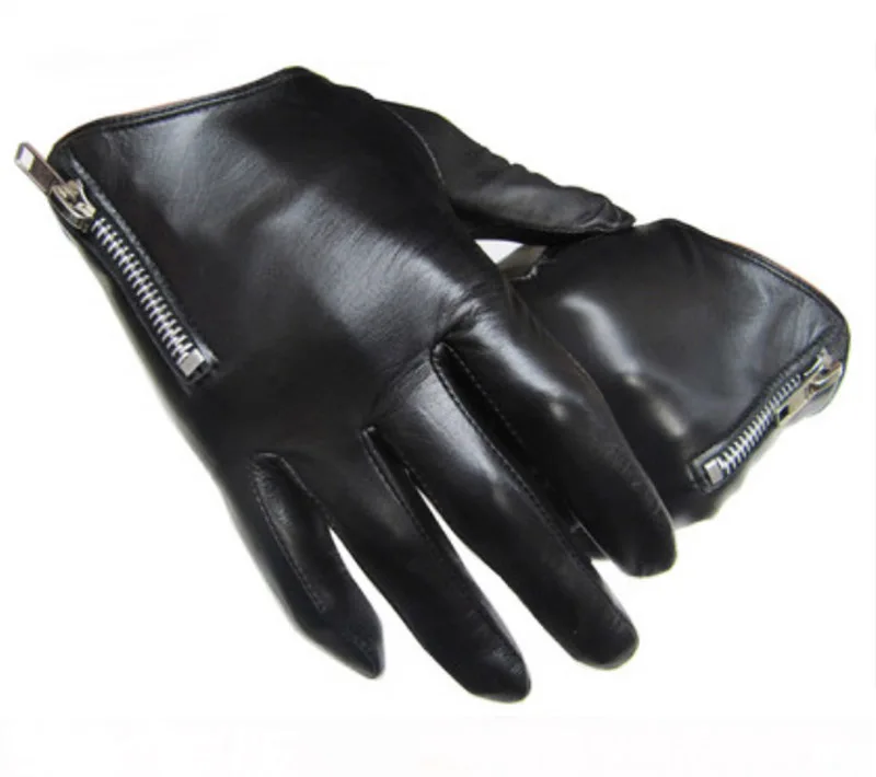 men's leather gloves fashion classic short side zipper fit tight style real Italy Unisex women touch screen gloves