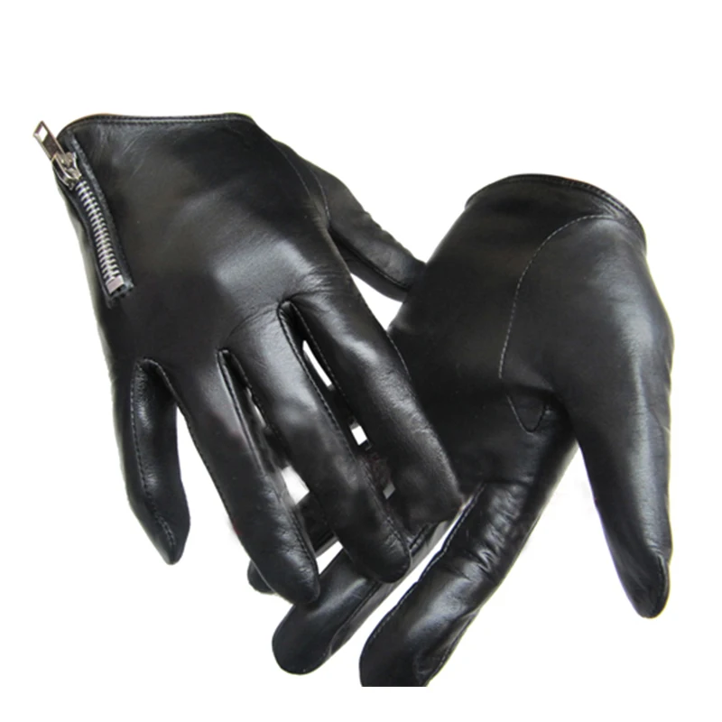 men's leather gloves fashion classic short side zipper fit tight style real Italy Unisex women touch screen gloves