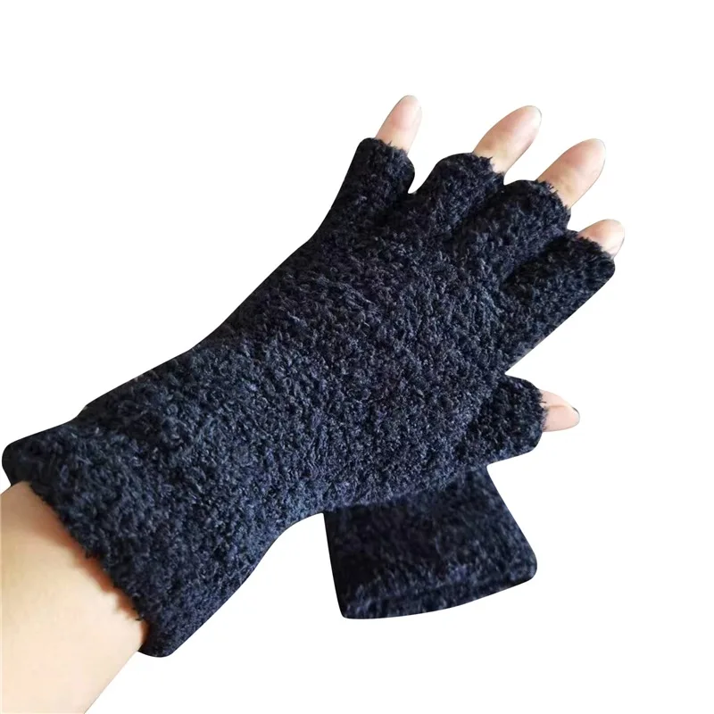 Coral Fleece Gloves Women Girls Solid Color Touchscreen Fingerless Glove Winter Warm Thicken Plush Half Finger Writing Mittens