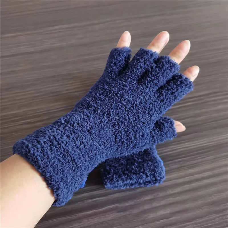 Coral Fleece Gloves Women Girls Solid Color Touchscreen Fingerless Glove Winter Warm Thicken Plush Half Finger Writing Mittens