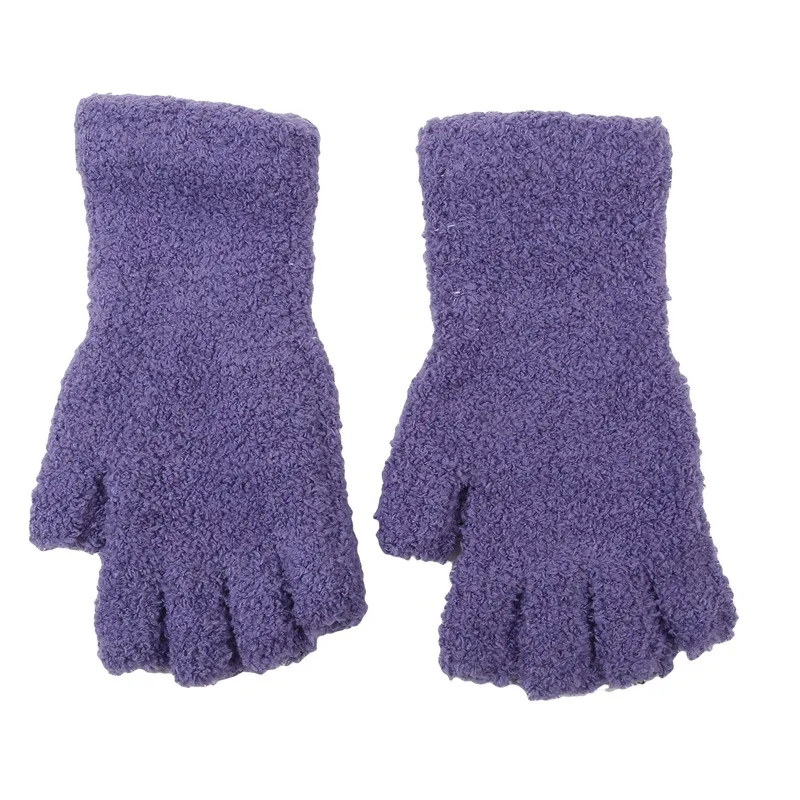 Coral Fleece Gloves Women Girls Solid Color Touchscreen Fingerless Glove Winter Warm Thicken Plush Half Finger Writing Mittens
