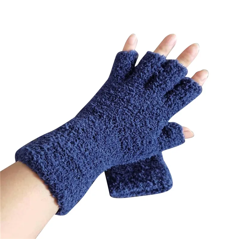 Coral Fleece Gloves Women Girls Solid Color Touchscreen Fingerless Glove Winter Warm Thicken Plush Half Finger Writing Mittens