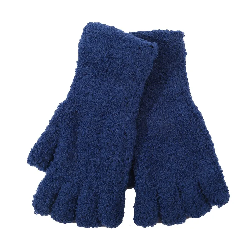 Coral Fleece Gloves Women Girls Solid Color Touchscreen Fingerless Glove Winter Warm Thicken Plush Half Finger Writing Mittens
