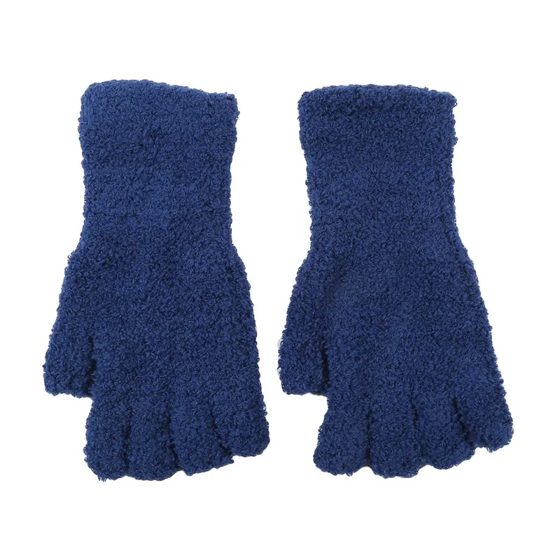 Coral Fleece Gloves Women Girls Solid Color Touchscreen Fingerless Glove Winter Warm Thicken Plush Half Finger Writing Mittens