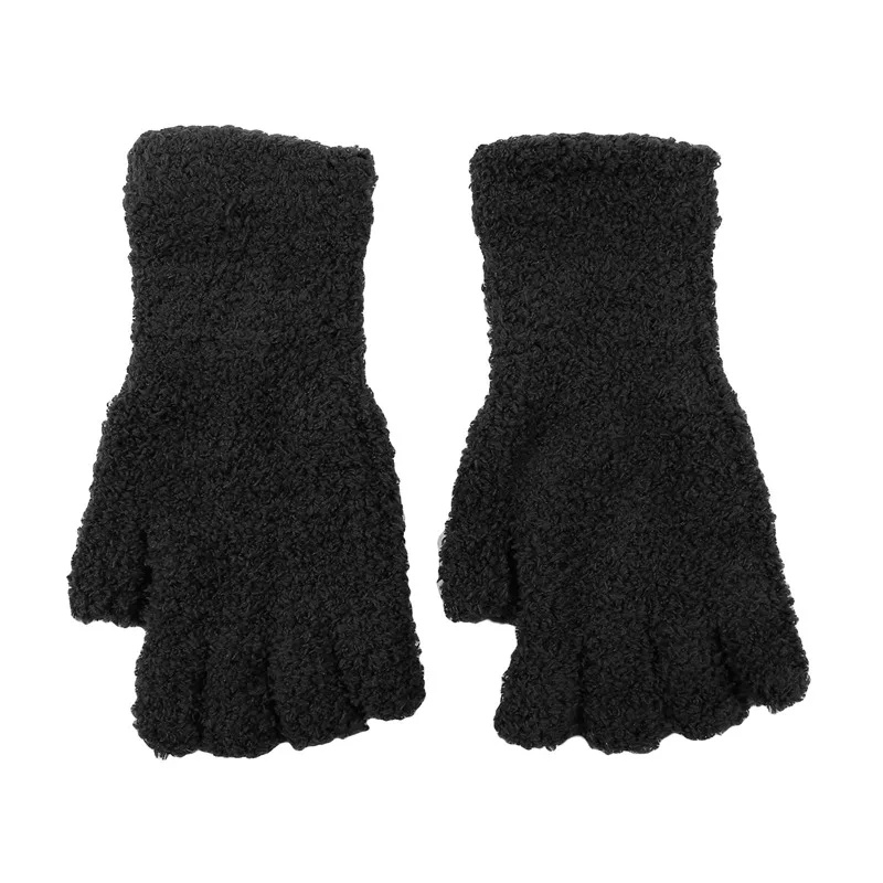 Coral Fleece Gloves Women Girls Solid Color Touchscreen Fingerless Glove Winter Warm Thicken Plush Half Finger Writing Mittens