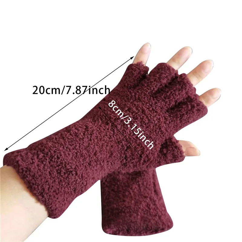 Coral Fleece Gloves Women Girls Solid Color Touchscreen Fingerless Glove Winter Warm Thicken Plush Half Finger Writing Mittens