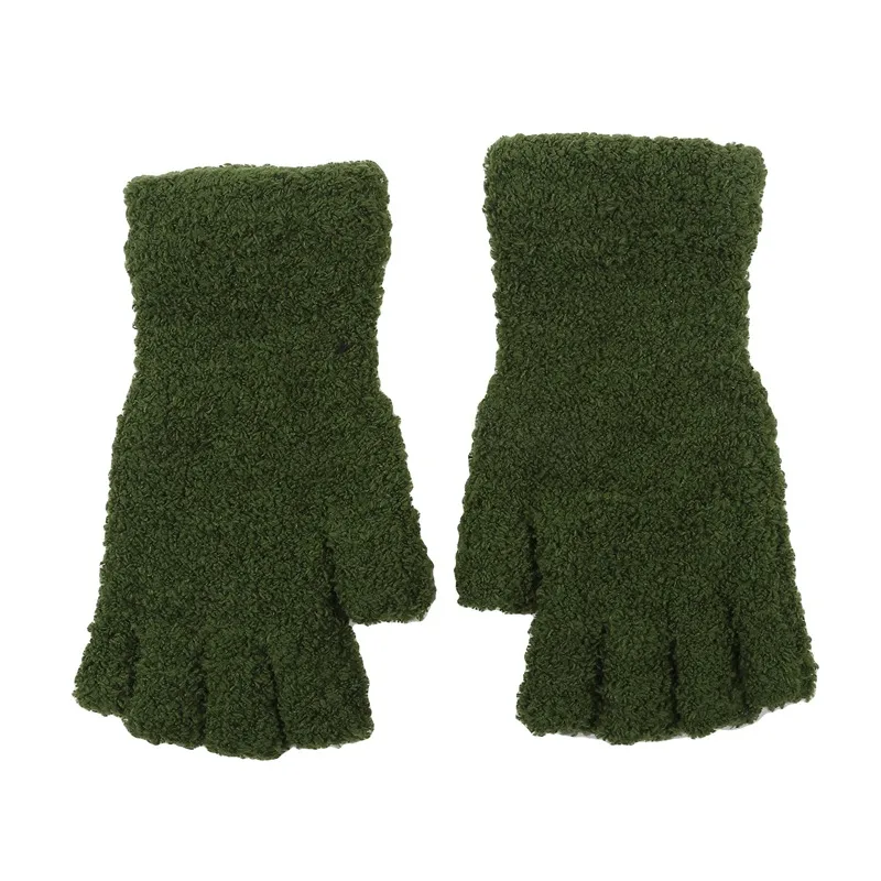 Coral Fleece Gloves Women Girls Solid Color Touchscreen Fingerless Glove Winter Warm Thicken Plush Half Finger Writing Mittens