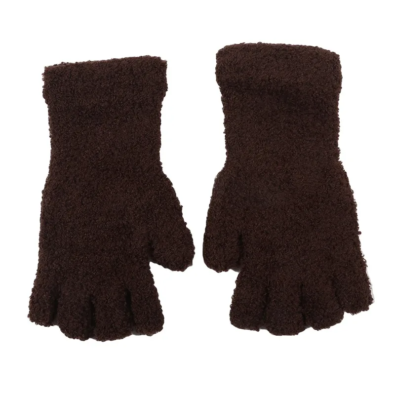 Coral Fleece Gloves Women Girls Solid Color Touchscreen Fingerless Glove Winter Warm Thicken Plush Half Finger Writing Mittens