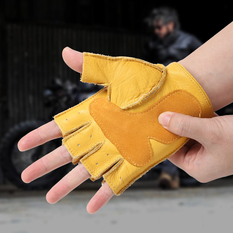 Mens Fingerless Half Finger Driving Fitness Motorcycle Cycling Goatskin NEW Men Pu Leather Gloves Mittens