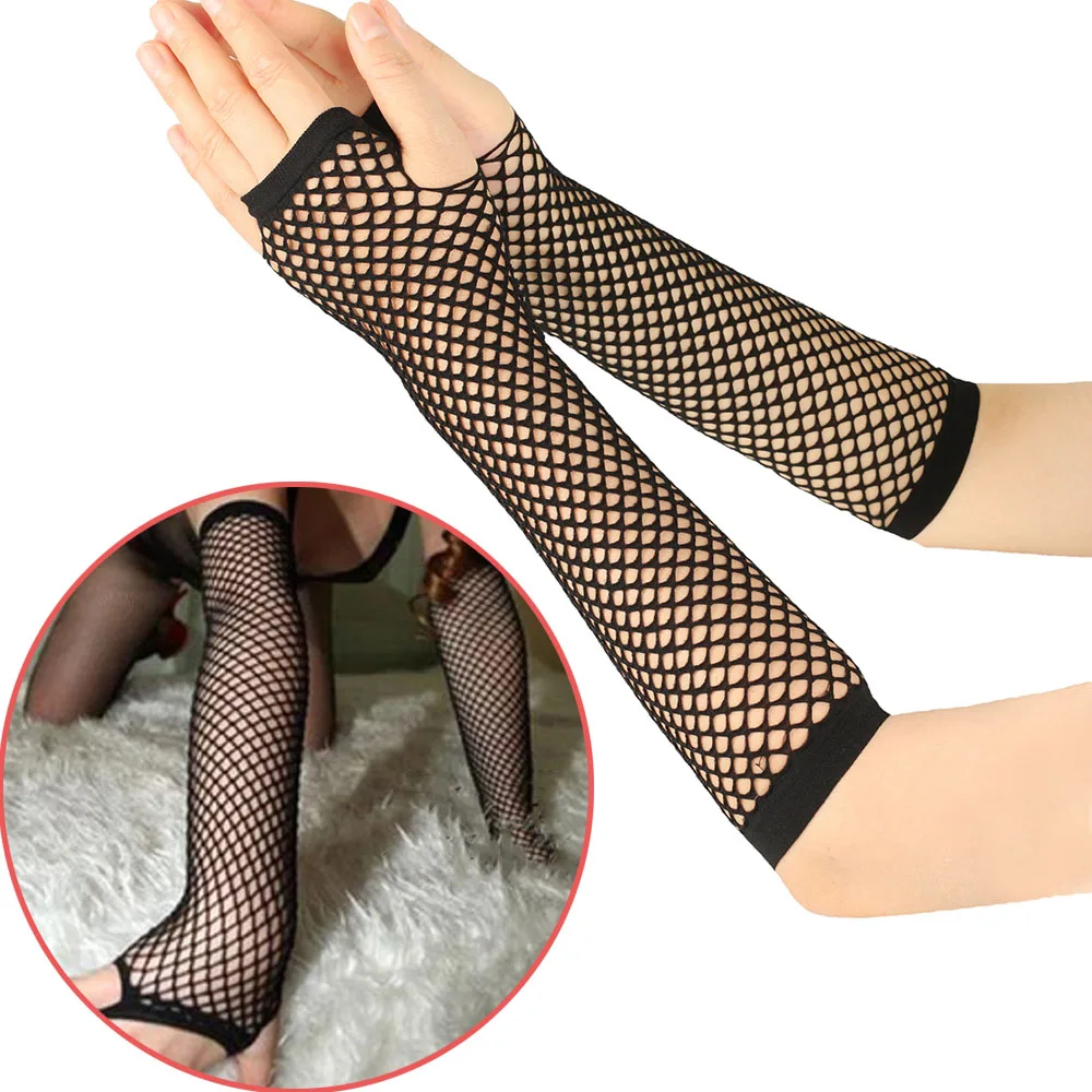 Fishnet Pattern Long Stockings/Gloves Set Sexy Sheer Sun Protection Driving Gloves Arm Sleeves Gloves Lady Arm Warmers for Women