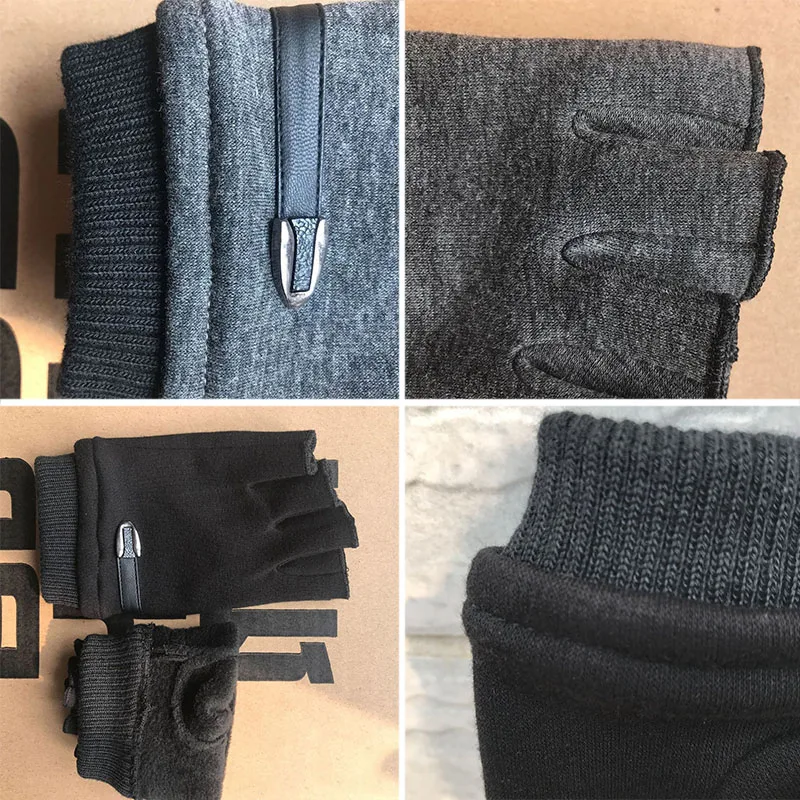 Autumn Winter Fleece Lined Half Fingers Gloves Men Male Outdoor Driving Riding Warm Fingerless Mittens Punk Hip Hop Gloves