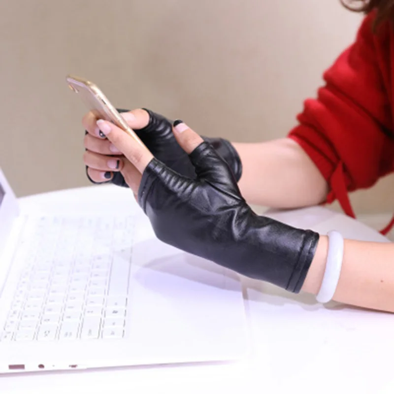 Fashion Female Thin PU Leather Punk Dance Gloves Women Half Finger Non-slip Driving Sexy Fingerless Nightclub Show Gloves S89