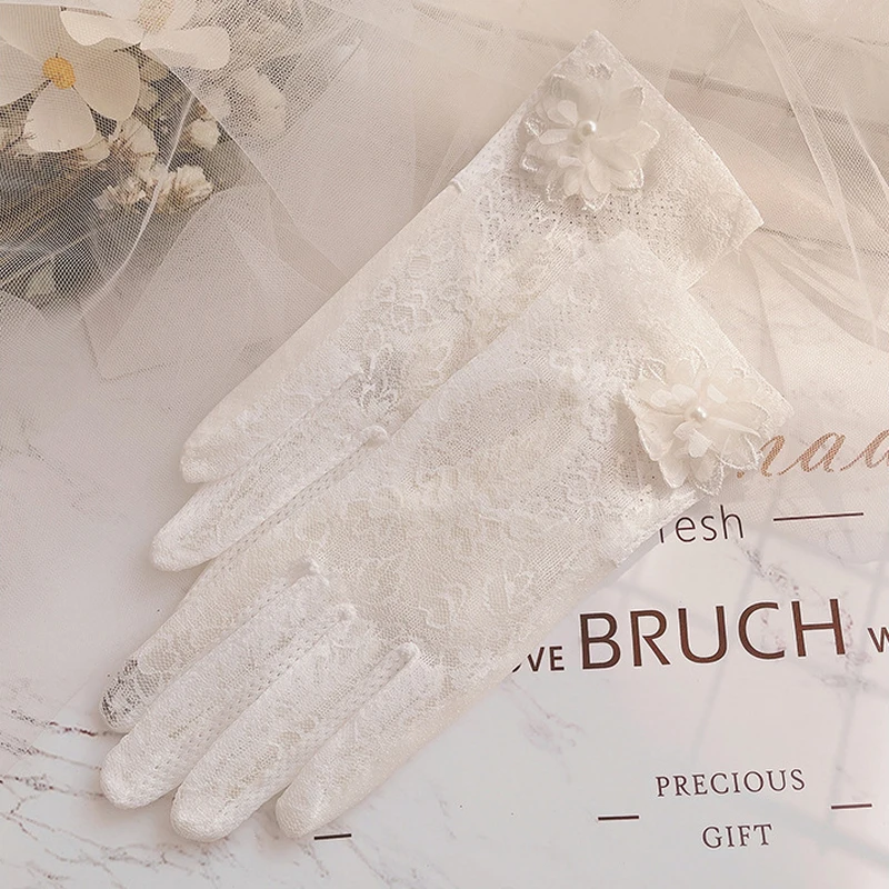 Women Summer Sunscreen Delicate Lace Flowers Driving Cycling Breathable Gloves Thin Elegant Female Short Soft