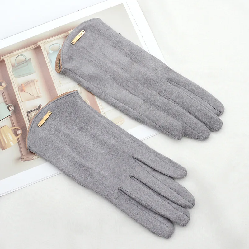 Women Autumn Winter Keep Warm Touch Screen Thin Solid Simple Gloves Cycling Drive Suede Fabric Elegant Windproof