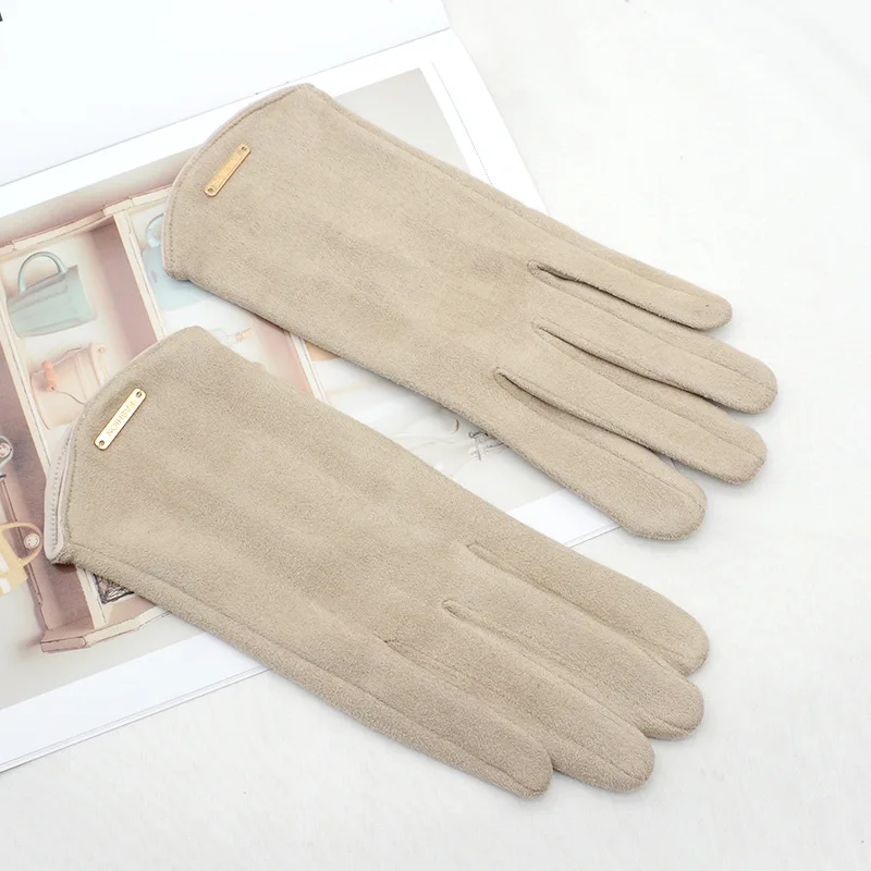 Women Autumn Winter Keep Warm Touch Screen Thin Solid Simple Gloves Cycling Drive Suede Fabric Elegant Windproof