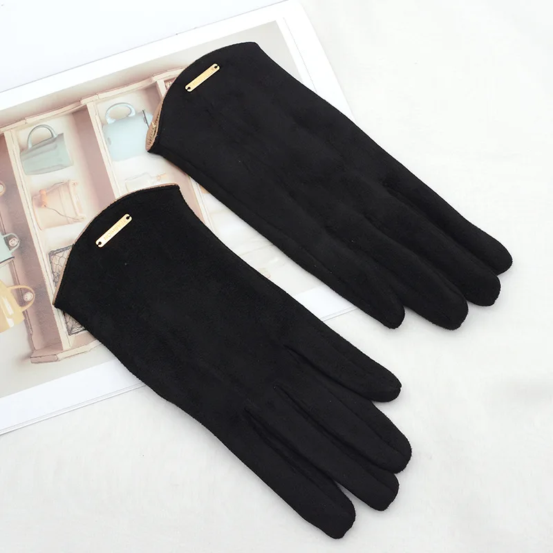 Women Autumn Winter Keep Warm Touch Screen Thin Solid Simple Gloves Cycling Drive Suede Fabric Elegant Windproof
