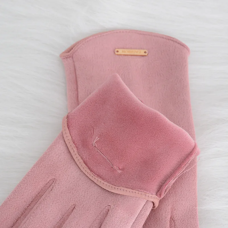 Women Autumn Winter Keep Warm Touch Screen Thin Solid Simple Gloves Cycling Drive Suede Fabric Elegant Windproof