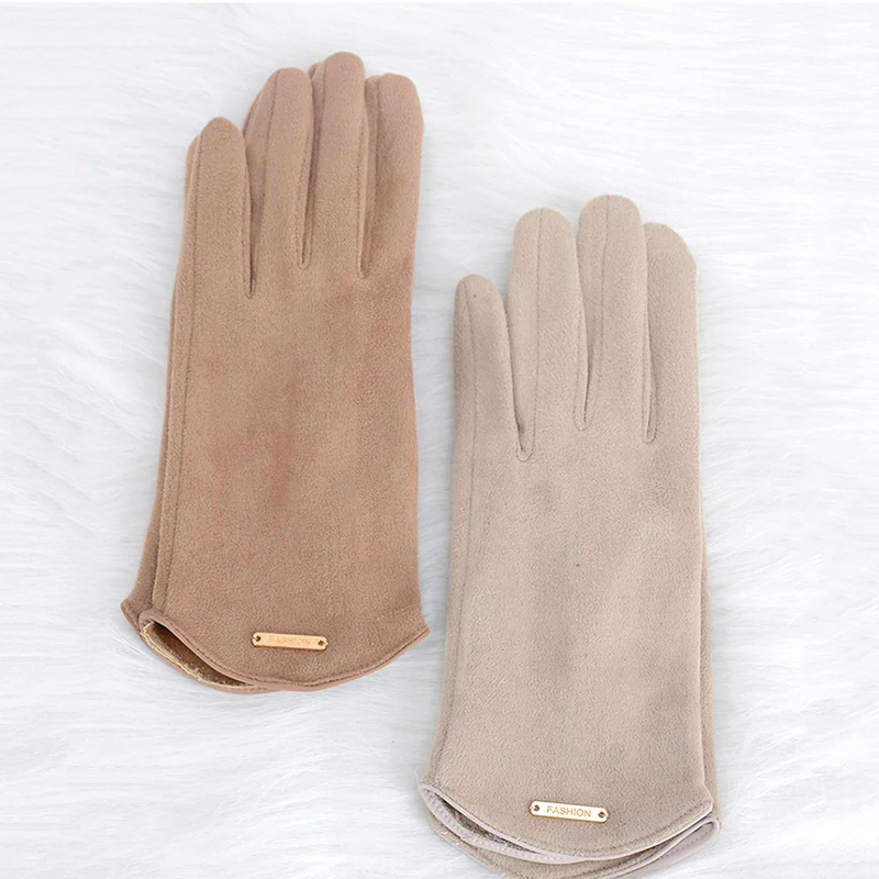 Women Autumn Winter Keep Warm Touch Screen Thin Solid Simple Gloves Cycling Drive Suede Fabric Elegant Windproof