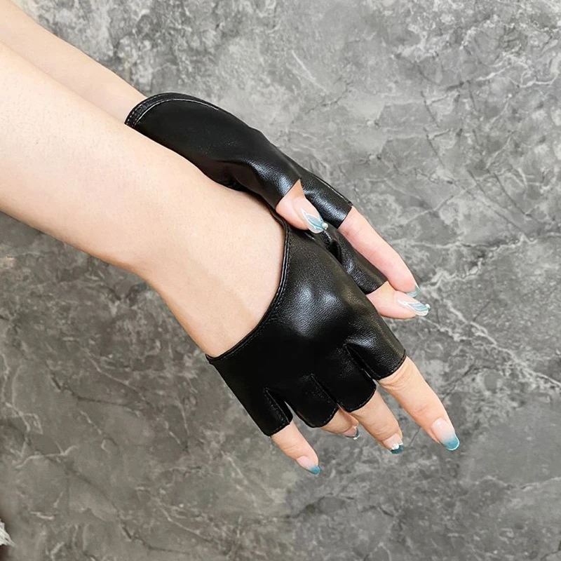 Pu Leather Fingerless Glove For Goth Punk Rock Lolita Harajuku Stage Performance Party Women Lolita Cosplay Half Finger Gloves