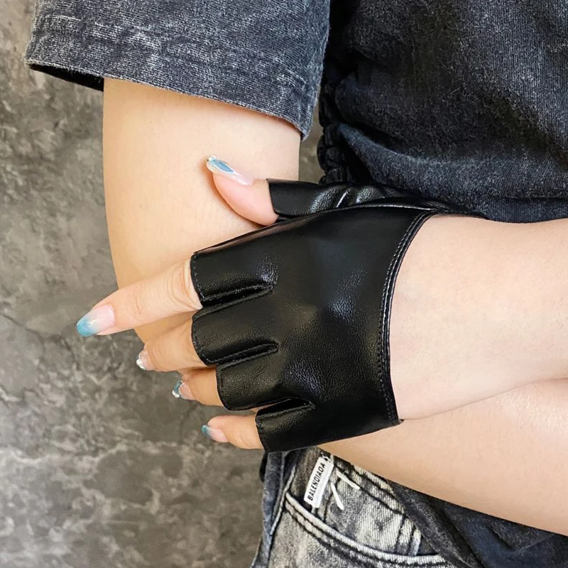 Pu Leather Fingerless Glove For Goth Punk Rock Lolita Harajuku Stage Performance Party Women Lolita Cosplay Half Finger Gloves
