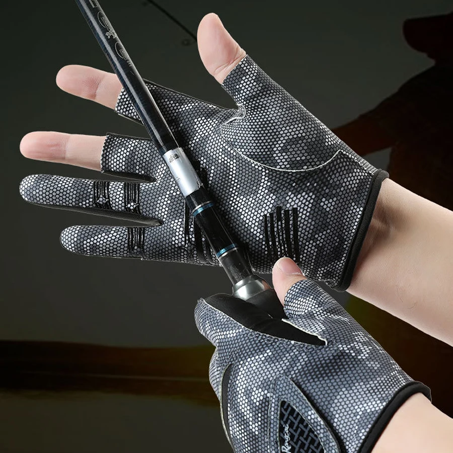 Fishing Gloves for Men Anti Slip Summer Sun Protection Gloves Breathable 3 Finger Cut Gloves Fly Fishing Accessories