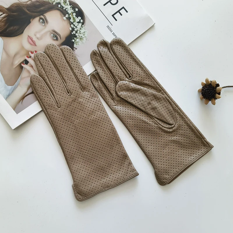 New Women's Fashionable Sheepskin Gloves Color Mesh Breathable Fashion Short Genuine Leather Gloves