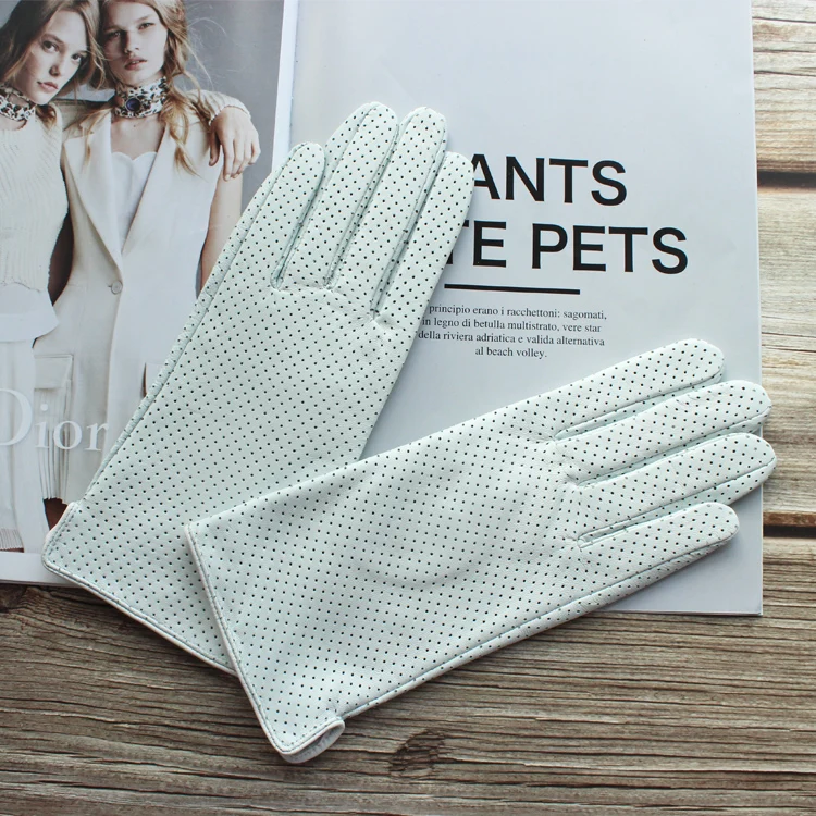 New Women's Fashionable Sheepskin Gloves Color Mesh Breathable Fashion Short Genuine Leather Gloves