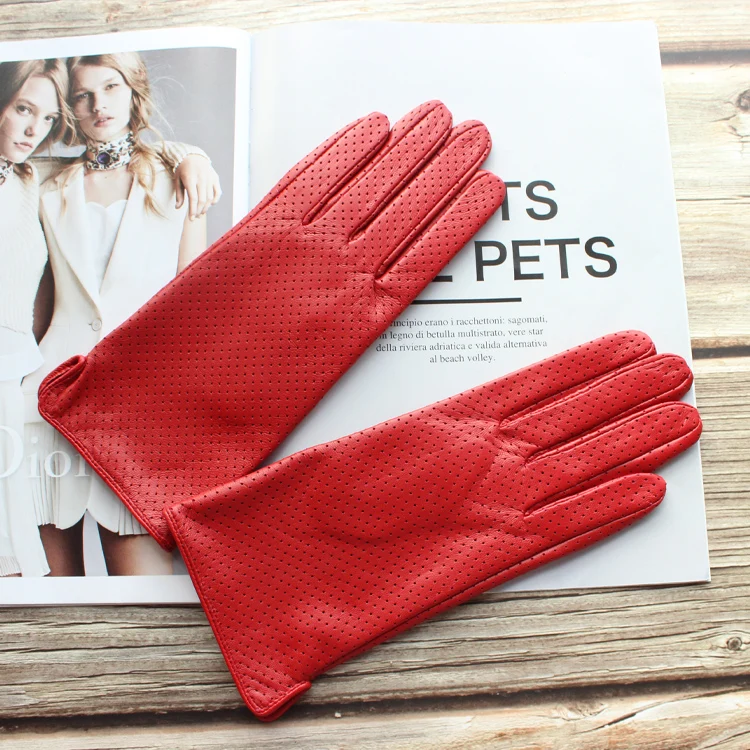 New Women's Fashionable Sheepskin Gloves Color Mesh Breathable Fashion Short Genuine Leather Gloves