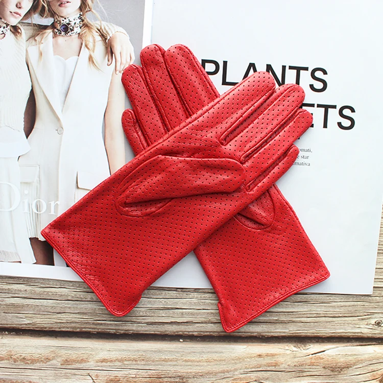 New Women's Fashionable Sheepskin Gloves Color Mesh Breathable Fashion Short Genuine Leather Gloves