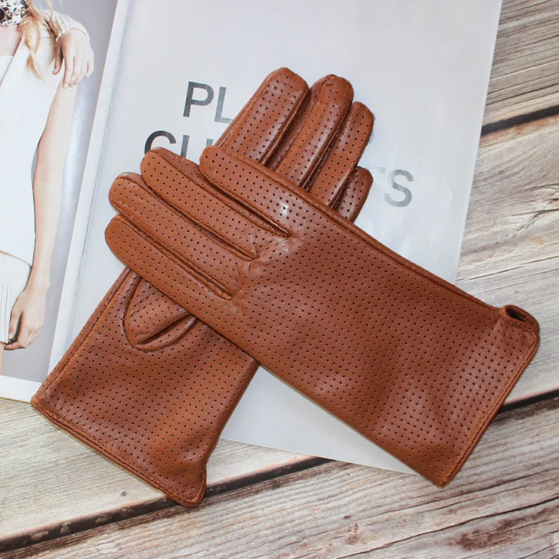 New Women's Fashionable Sheepskin Gloves Color Mesh Breathable Fashion Short Genuine Leather Gloves