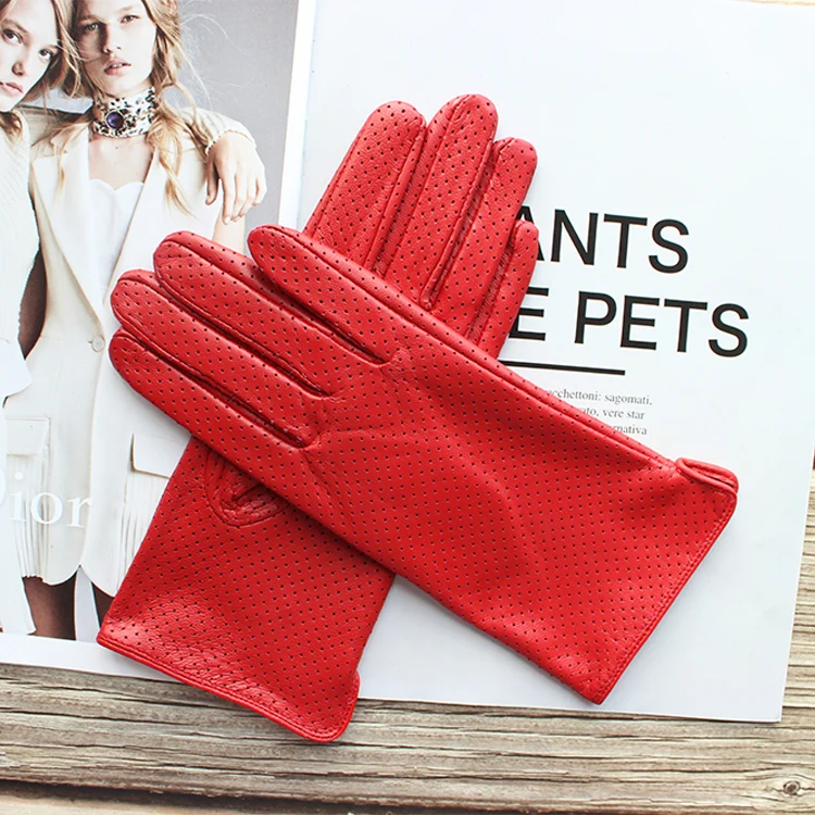 New Women's Fashionable Sheepskin Gloves Color Mesh Breathable Fashion Short Genuine Leather Gloves